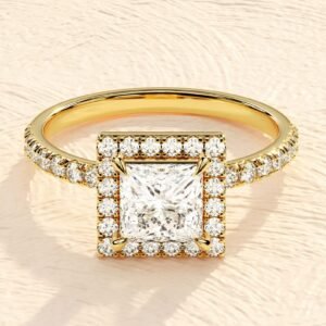Princess Cut Halo Solitaire Ring 2 ct Diamond Engagement Ring