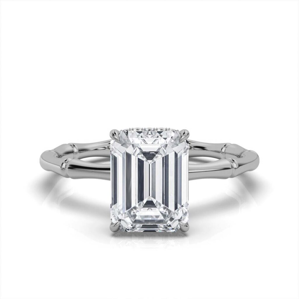 925 Sterling Silver 2ct Emerald Cut Dimaond Engagement Ring