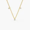 925 Sterling Silver 2MM Bead Necklace with Dangling Bezel Setting Diamonds