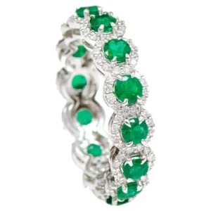 925 Sterling Silver 3.39 Carat Emerald and Diamond Cluster Eternity Band Ring