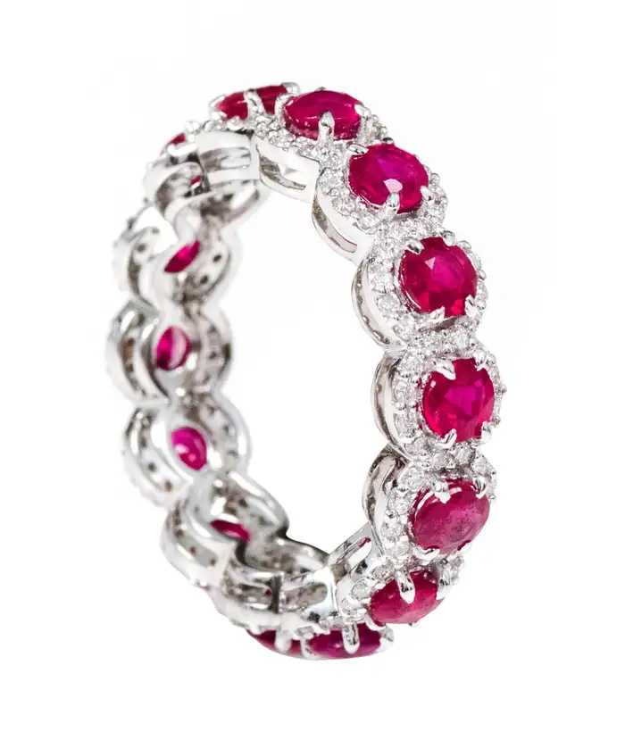 925 Sterling Silver 3.39 Carat Ruby and Diamond Cluster Eternity Band Ring