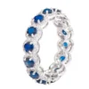 Sapphire and diamond cluster eternity band ring in sterling silver
