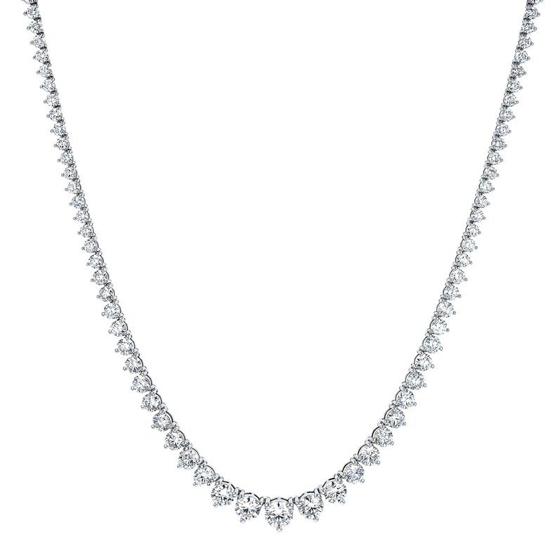 925 Sterling Silver 30 Inches 9.93ctw VS1 Clarity Diamond 3 Prong Graduated Tennis Necklace