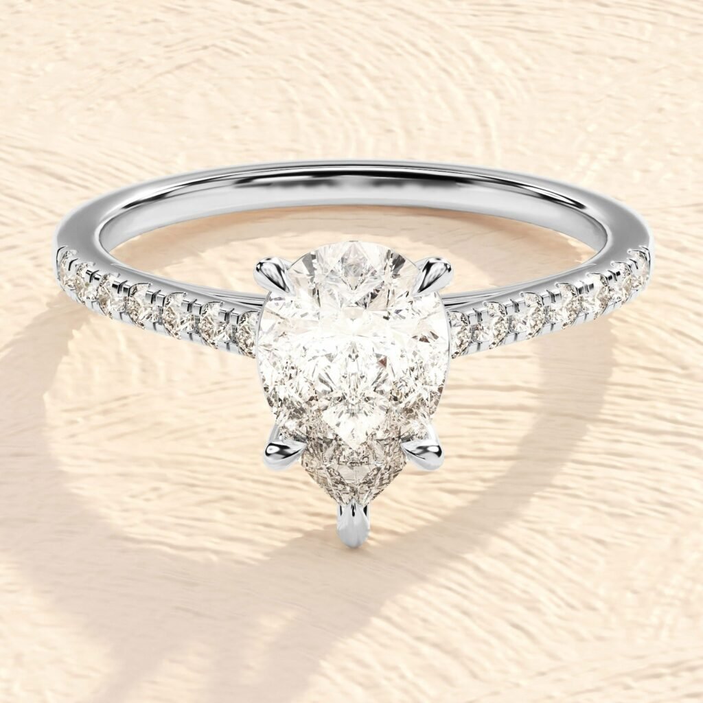 925 Sterling Silver 3ct Pear Cut Diamond Engagement Ring