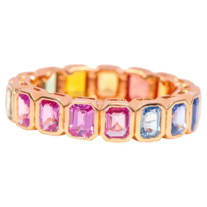 925 Sterling Silver 4.19 Carat Multi-Sapphire Eternity Ring |Eternity Gemstone Band