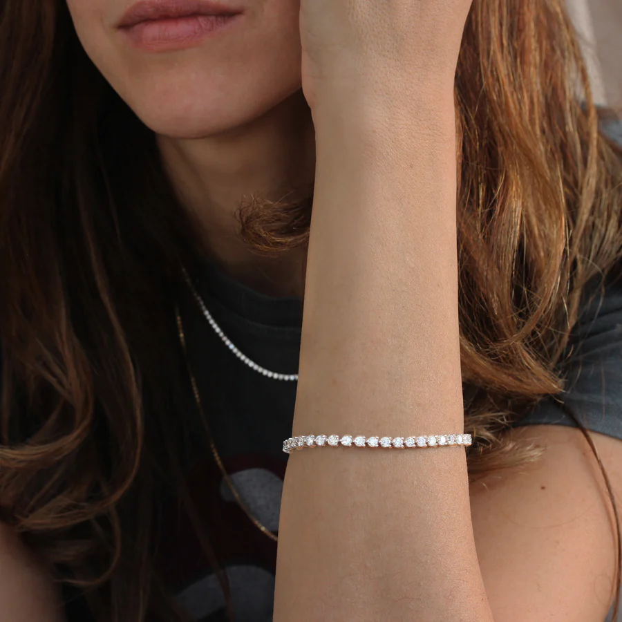 925 Sterling Silver 4.56ctw 3.25mm Round Diamond 5.5 Inches 3 Prong Classic Tennis Bracelet