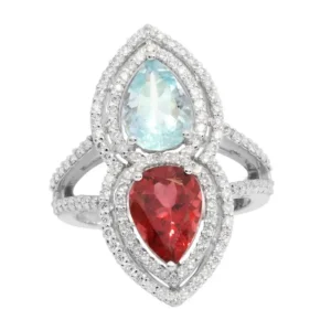 925 Sterling Silver 4.59 Carat Aquamarine, Tourmaline and Diamond Fashion Ring