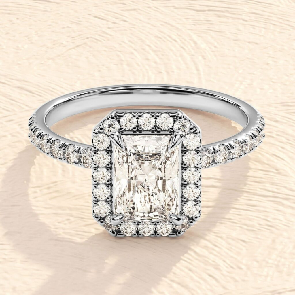 925 Sterling Silver 4 Ct Emerald Cut Halo Ring Diamond Engagement Ring