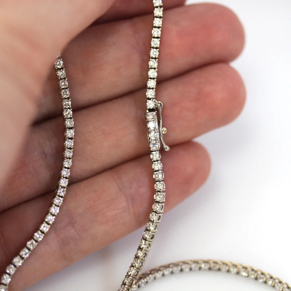 925 Sterling Silver 40.67ctw 5.80mm Round Diamond 14 Inches 4 Prong Classic Tennis Necklace