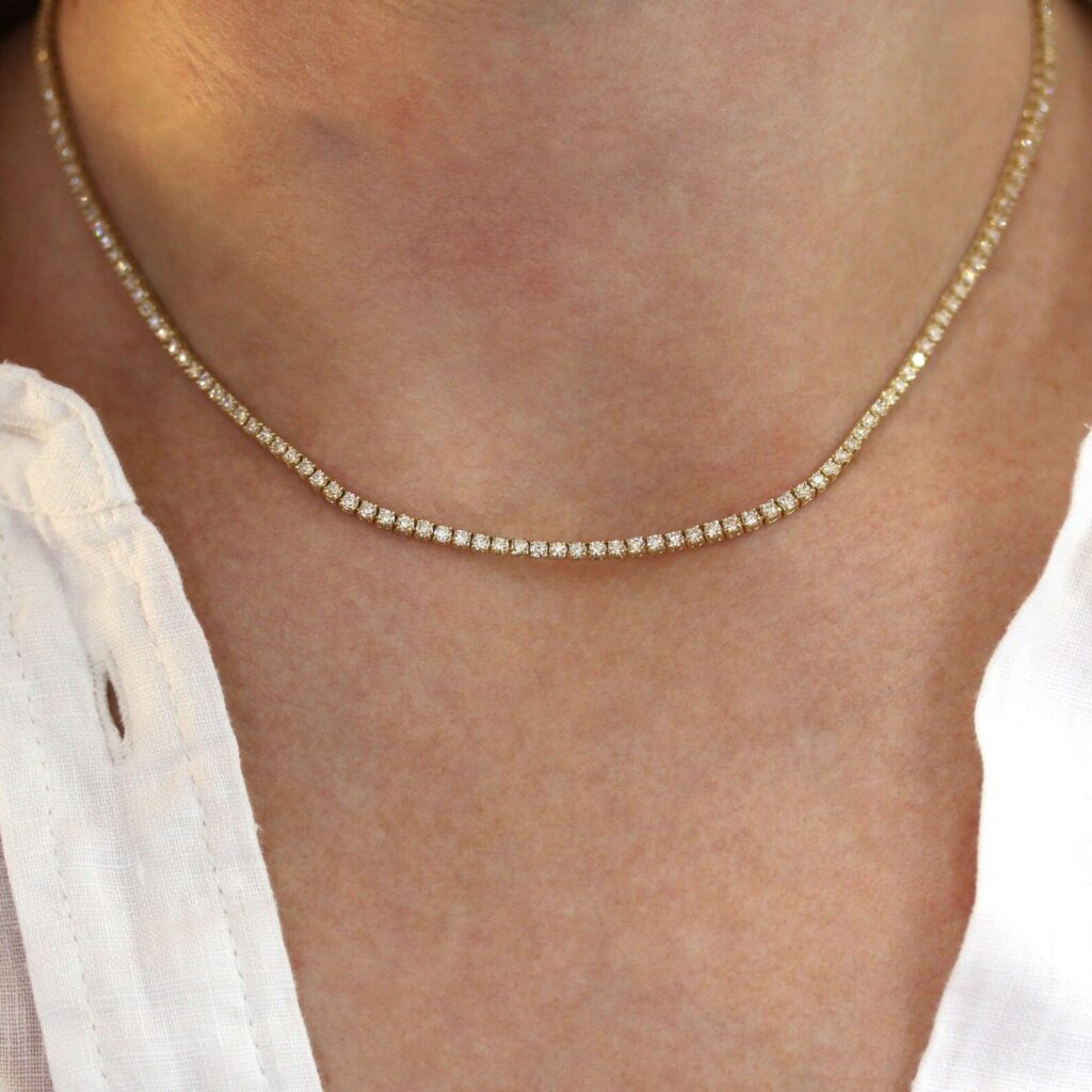 925 Sterling Silver 45.36ctw 6.00mm Round Diamond 14 Inches 4 Prong Classic Tennis Necklace