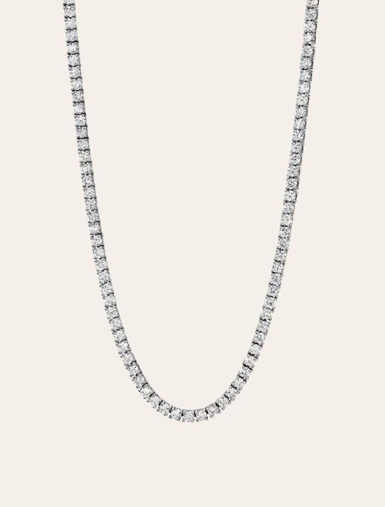925 Sterling Silver 46.8ctw 5.40mm Round Diamond 18 Inches 4 Prong Classic Tennis Necklace