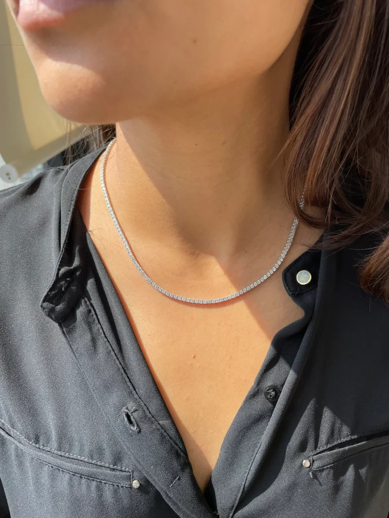 925 Sterling Silver 46.98ctw 5.50mm Round Diamond 18 Inches 4 Prong Classic Tennis Necklace