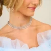 Diamond-look tennis necklace with thick gold plating