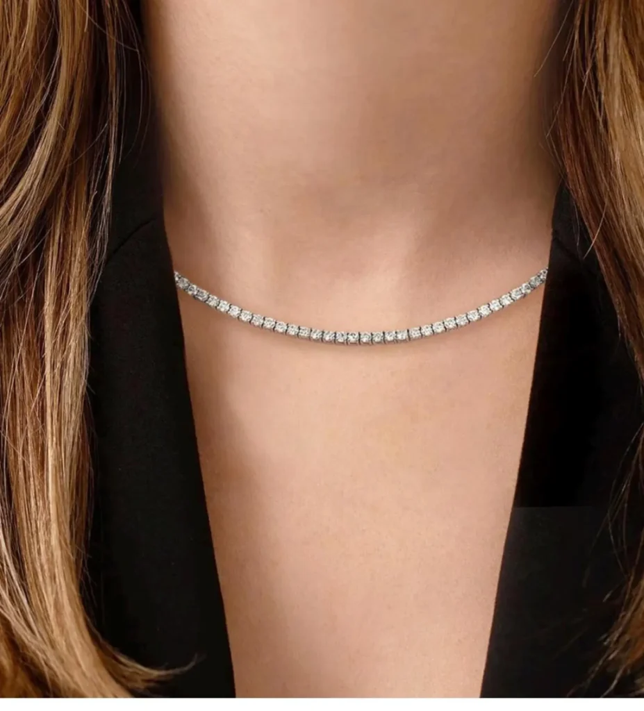 925 Sterling Silver 47.08ctw 4.75mm Round Diamond 22 Inches 4 Prong Classic Tennis Necklace