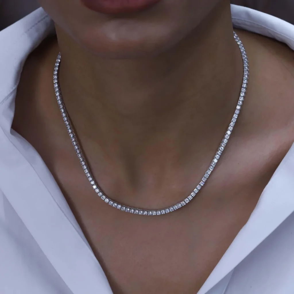 925 Sterling Silver 47.2ctw 5.00mm Round Diamond 20 Inches 4 Prong Classic Tennis Necklace