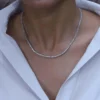 925 Sterling Silver 47.2ctw 5.00mm Round Diamond 20 Inches 4 Prong Classic Tennis Necklace - Image 6