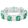 925 Sterling Silver infinity band ring with emerald and diamond accents