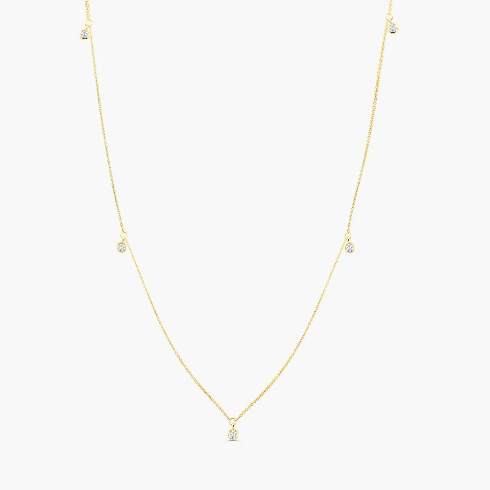 925 Sterling Silver 5 Diamond Dangle Necklace