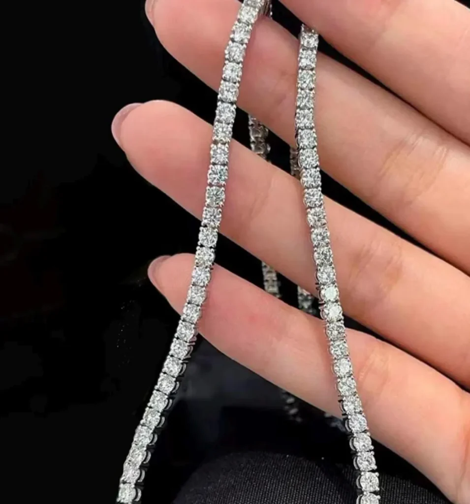 925 Sterling Silver 51.36ctw 4.75mm Round Diamond 24 Inches 4 Prong Classic Tennis Necklace