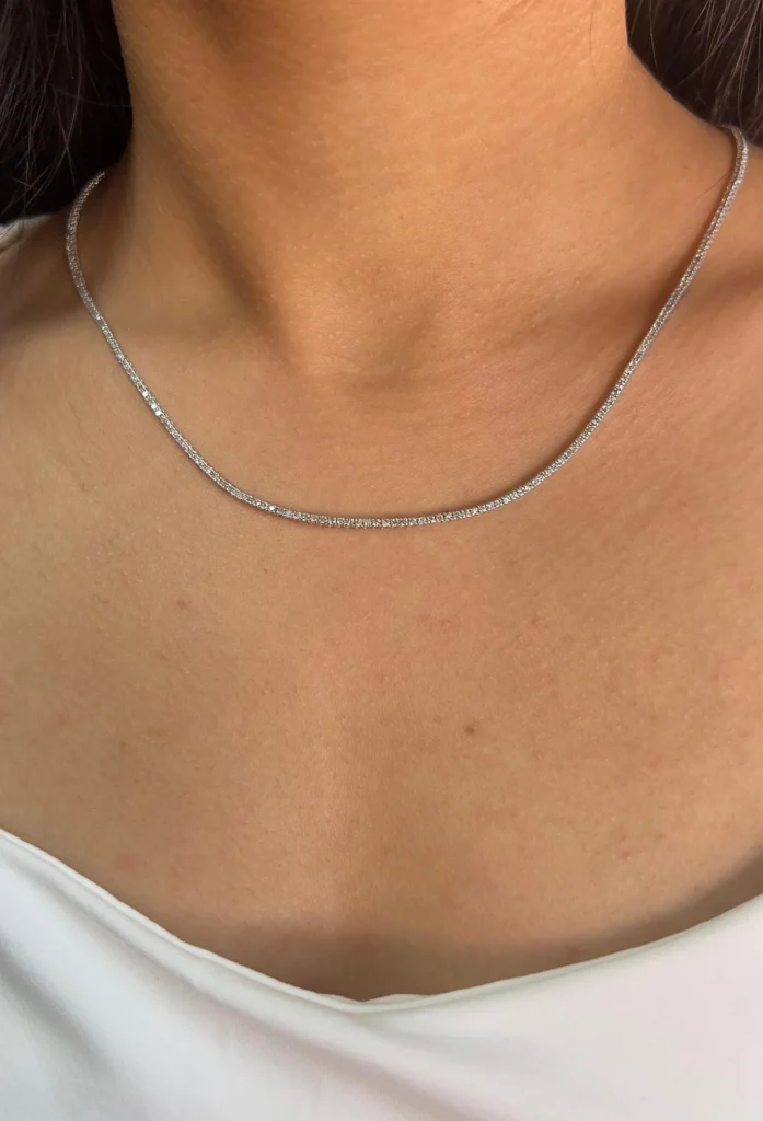 925 Sterling Silver 52.2ctw 5.50mm Round Diamond 20 Inches 4 Prong Classic Tennis Necklace