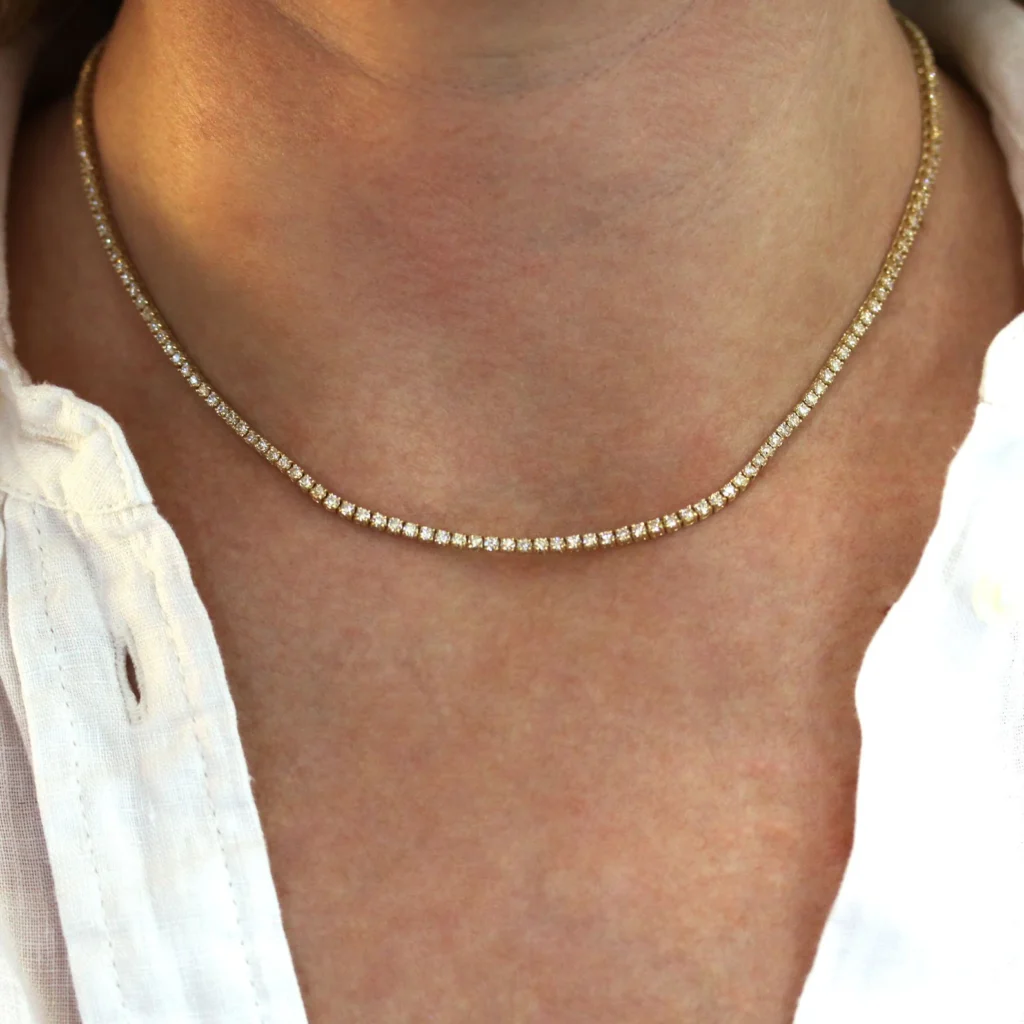 925 Sterling Silver 56.16ctw 6.20mm Round Diamond 16 Inches 4 Prong Classic Tennis Necklace