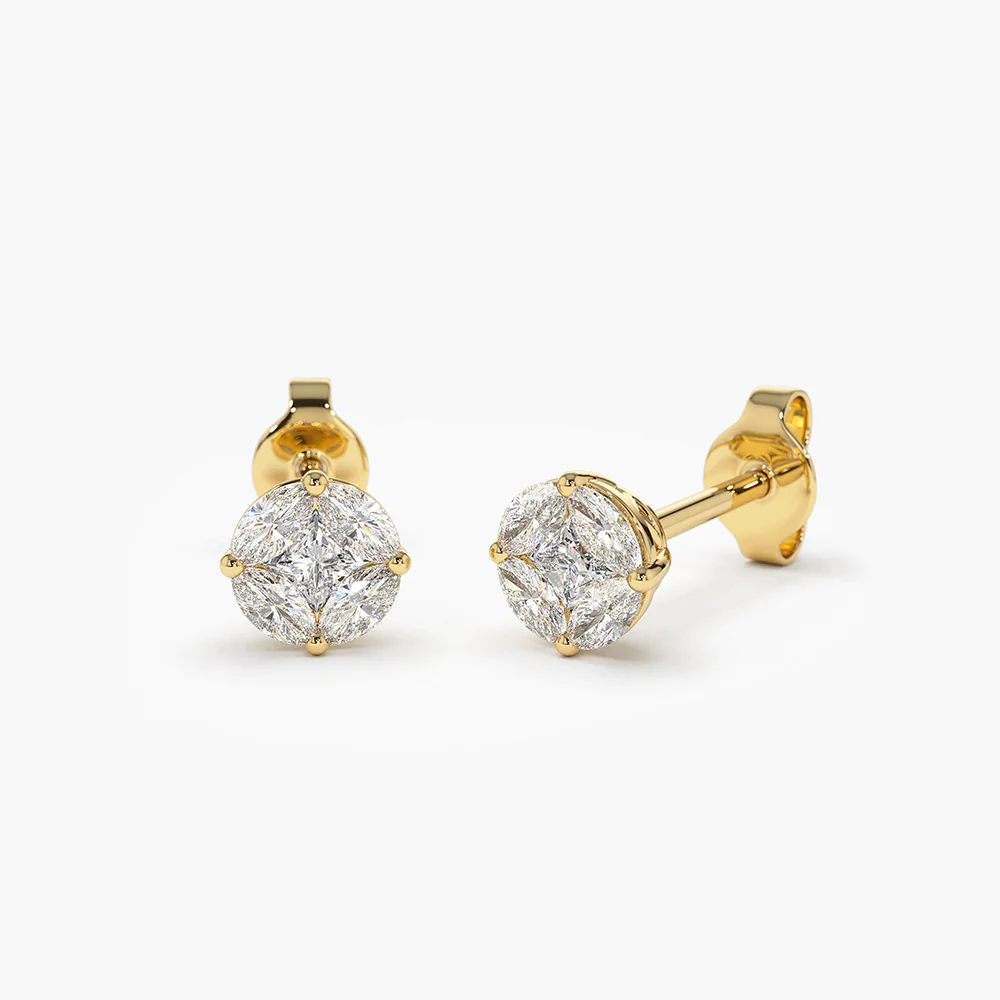925 Sterling Silver 5MM Illusion Setting Diamond Studs| Diamond Stud Earrings