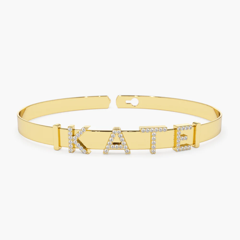 925 Sterling Silver 5MM Sliding Diamond Initials Bangle