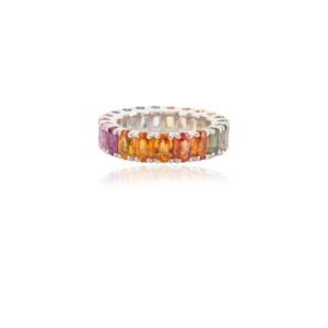 925 Sterling Silver 6.54 CTW Multi Sapphire Eternity Band Ring