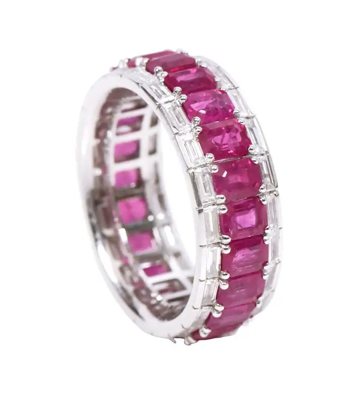 925 Sterling Silver 6.85 Carat Ruby and Diamond Eternity Band Ring