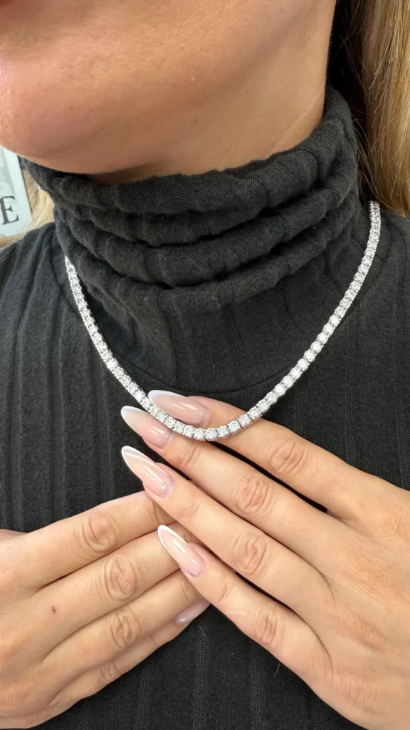 925 Sterling Silver 62.4ctw 5.40mm Round Diamond 24 Inches 4 Prong Classic Tennis Necklace
