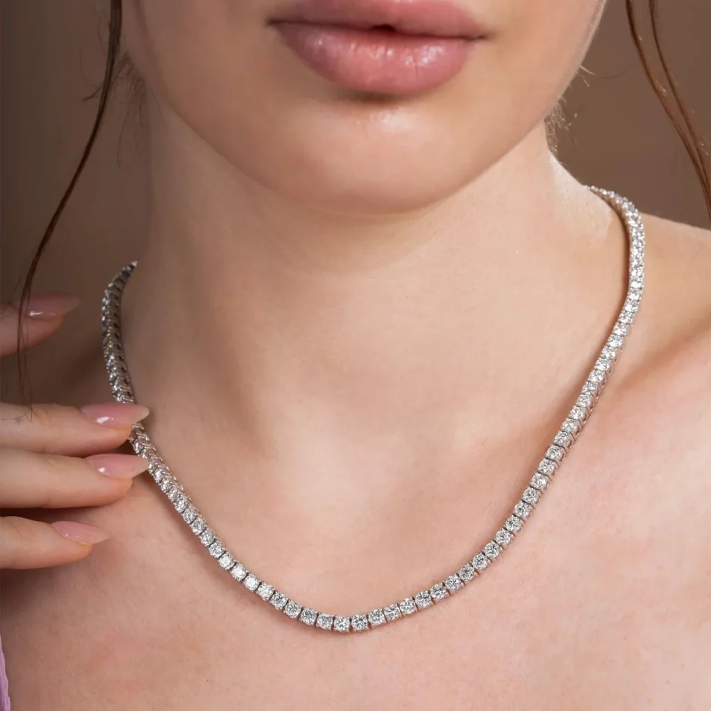 925 Sterling Silver 66.83ctw 6.20mm Round Diamond 18 Inches 4 Prong Tennis Necklace