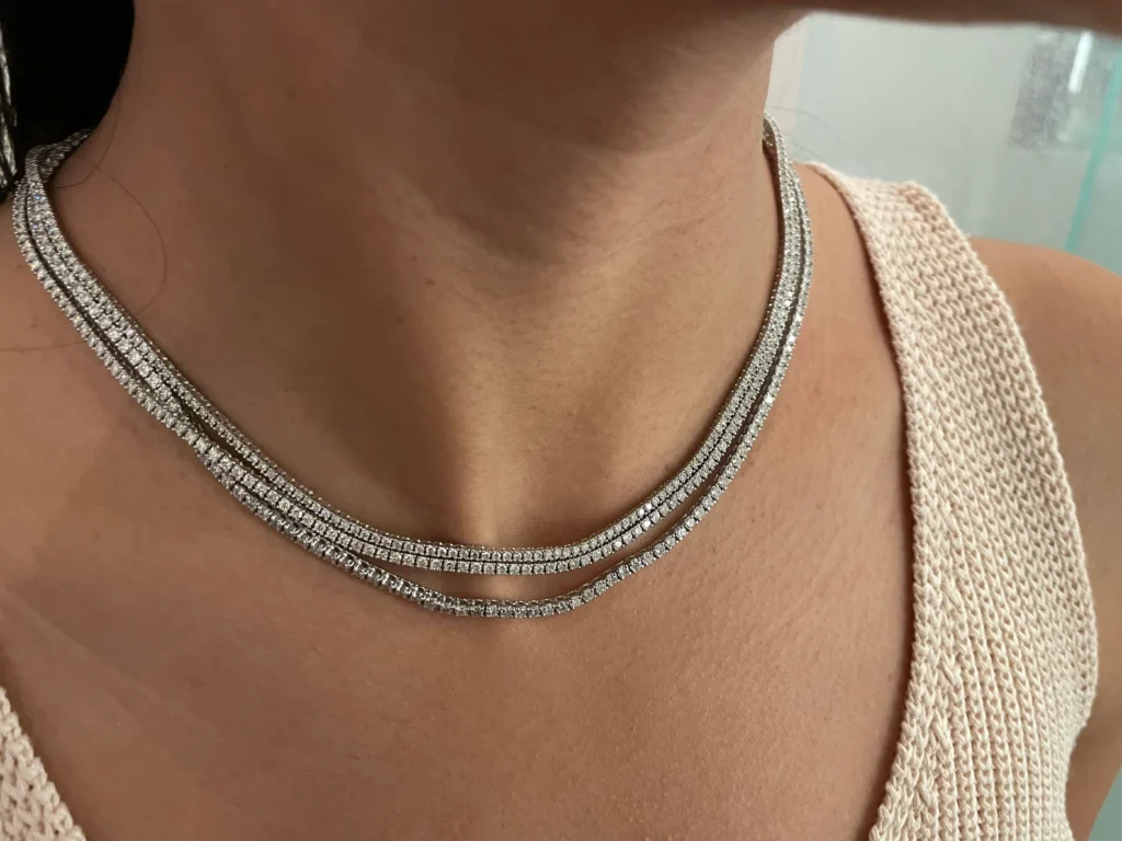 925 Sterling Silver 67.6ctw 5.40mm Round Diamond 26 Inches 4 Prong Classic Tennis Necklace