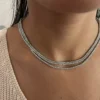 Long sterling silver necklace with 5.40mm round stones