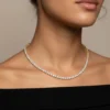 Sterling silver tennis necklace with round stones and 4-prong setting