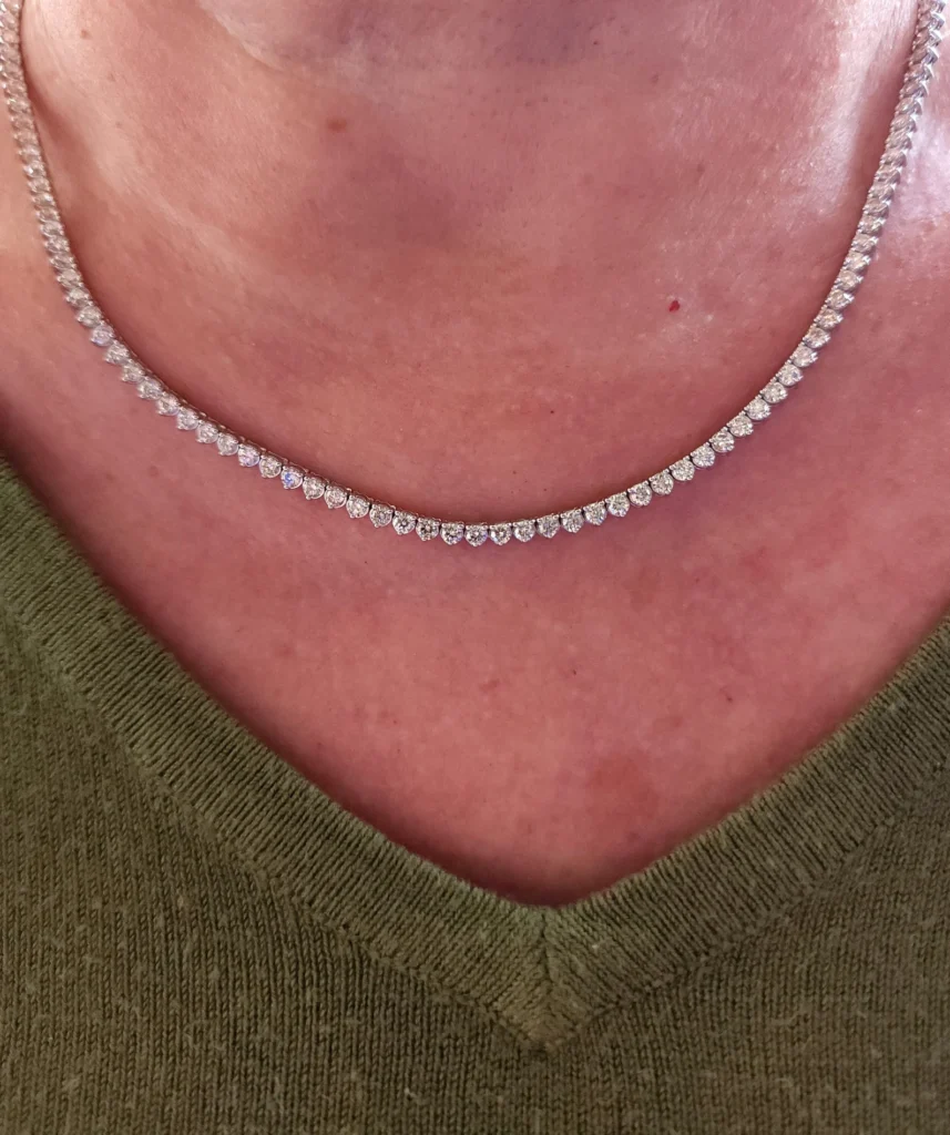 925 Sterling Silver 7.17ctw 2.50mm Round Diamond 14 Inches 3 Prong Classic Tennis Necklace