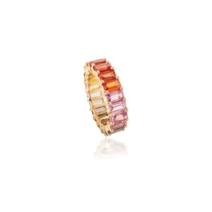 925 Sterling Silver 7.4 Carat Octagon Rainbow Sapphire Eternity Band Ring for Women