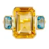 925 Sterling Silver 7.79 Carat Blue & Yellow Topaz "Three Stone" Ring