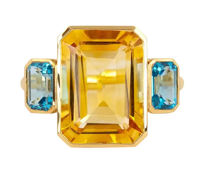 925 Sterling Silver 7.79 Carat Blue & Yellow Topaz "Three Stone" Ring