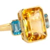 925 Sterling Silver 7.79 Carat Blue & Yellow Topaz "Three Stone" Ring - Image 2