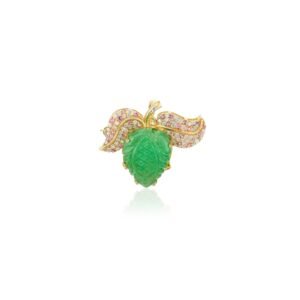 925 Sterling Silver 8.88 Carat Carved Leaf Emerald Brooch Pendent