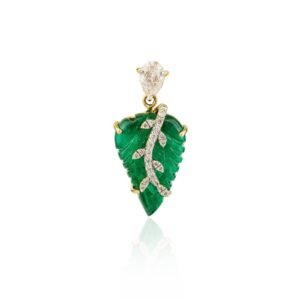 925 Sterling Silver 9.99 Carat Carved Leaf Emerald Brooch Pendant