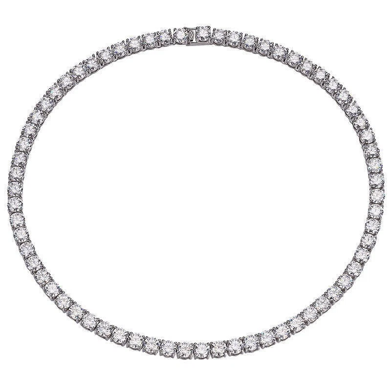 925 Sterling Silver 98.09ctw 6.35mm Round Diamond 26 Inches 4 Prong Tennis Necklace