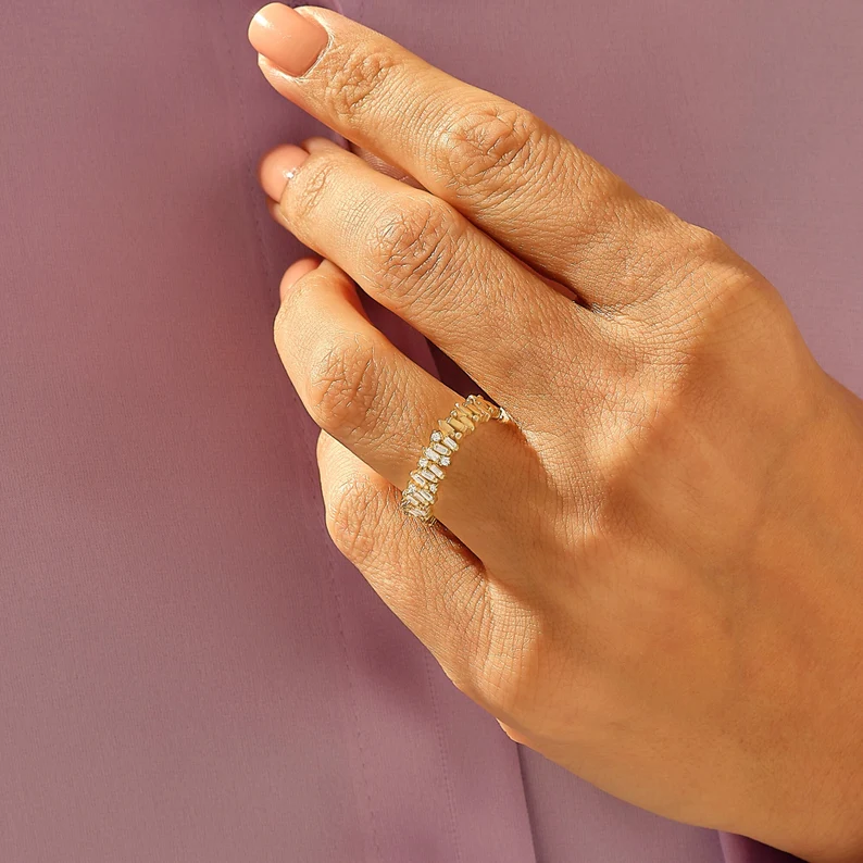 925 Sterling Silver Alternating Baguette Diamond Band