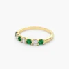925 Sterling Silver Alternating Emerald and Diamond Wedding Band - Image 3