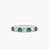 925 Sterling Silver Alternating Emerald and Diamond Wedding Band - Image 5