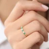 925 Sterling Silver Alternating Emerald and Diamond Wedding Band - Image 7