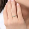 925 Sterling Silver Alternating Emerald and Diamond Wedding Band - Image 8