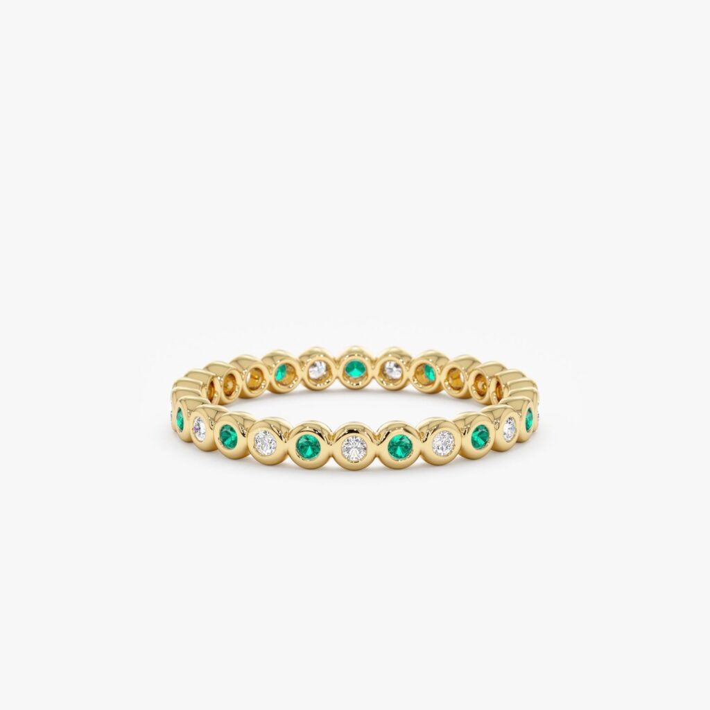 925 Sterling Silver Alternating Emerald Diamond Eternity Band