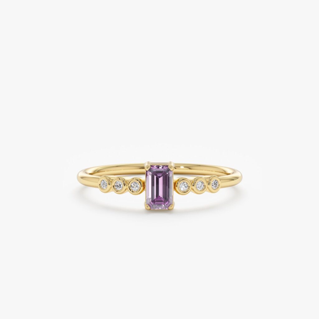 925 Sterling Silver Amethyst and Diamond Engagement Ring