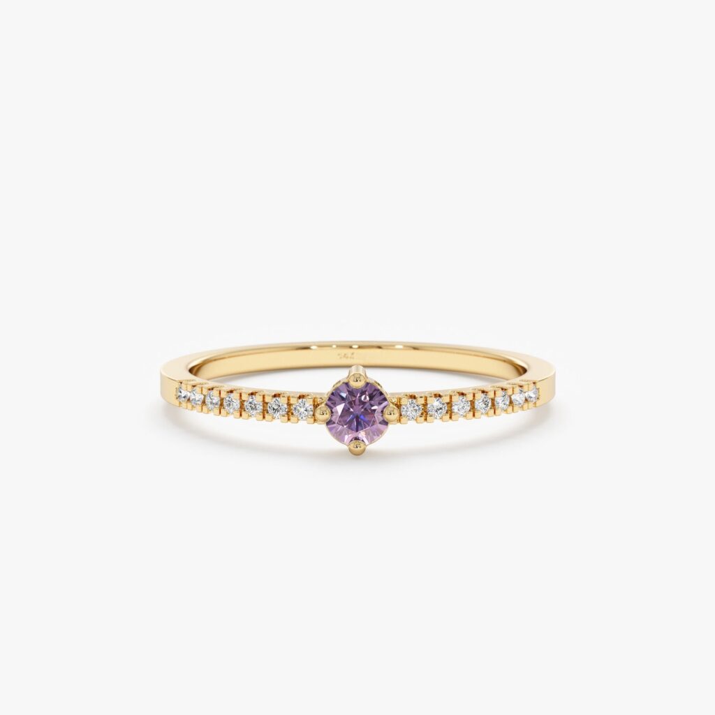 925 Sterling Silver Amethyst and Diamond Ring